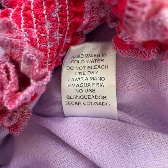 Entro Patterned Smocked Wide Leg Jumpsuit Women's Medium Pink Purple Comfy Boho - Picture 16 of 16